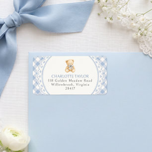 Teddy Bear Gingham Baby Shower Return Address Label