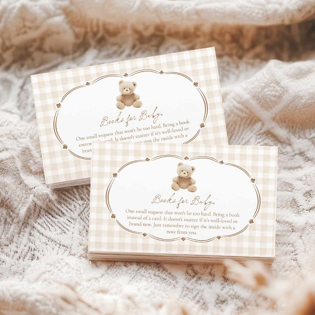 Teddy Bear Gingham Books for Baby Enclosure Card (Teddy Bear Plaid Boy Baby Shower Books for Baby)