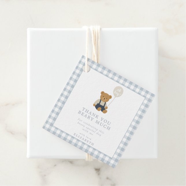 Teddy Bear Gingham Favour Tag (In Situ)