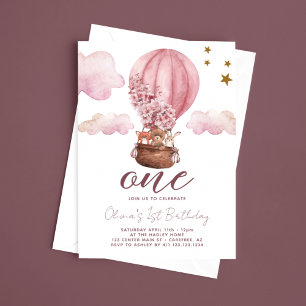 Teddy Bear Girl 1st Birthday Invitation