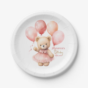 Teddy Bear Girl 1st Birthday Paper Plates  Beary 