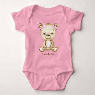 Teddy Bear Girl Baby Bodysuit