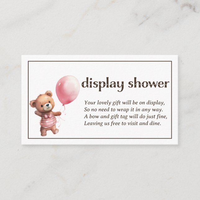 Teddy Bear Girl Baby Display Shower Enclosure Card (Front)