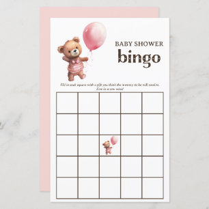 Teddy Bear Girl Baby Shower Bingo Game