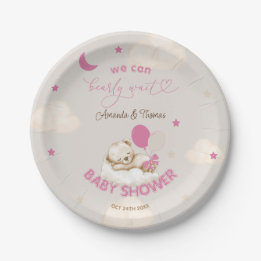 Teddy Bear Girl Baby Shower Blush Pink Paper Plate