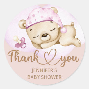 Teddy Bear Girl Baby Shower Classic Round Sticker