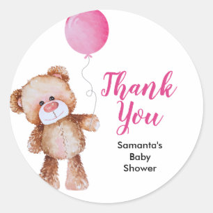 Teddy Bear Girl Baby Shower Classic Round Sticker