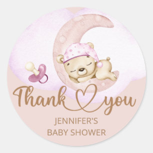 Teddy Bear Girl Baby Shower Classic Round Sticker