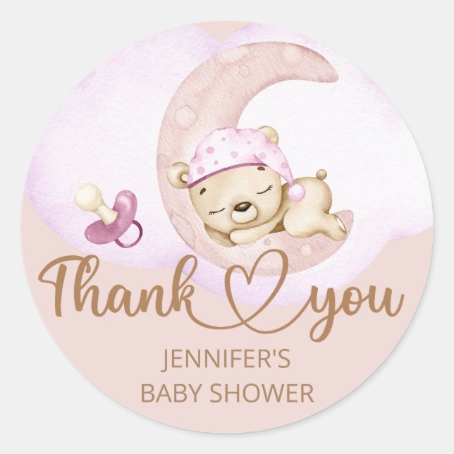 Teddy Bear Girl Baby Shower Classic Round Sticker (Front)