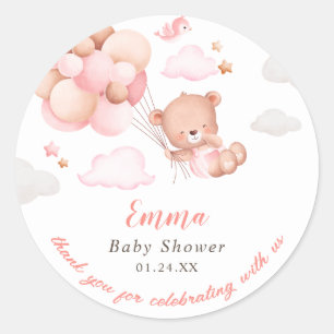 Teddy Bear Girl Baby Shower Classic Round Sticker