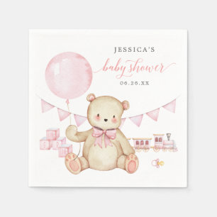 Teddy Bear Girl Baby Shower Cocktail Napkin