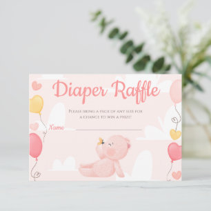 Teddy Bear Girl Baby Shower Diaper Raffle Card
