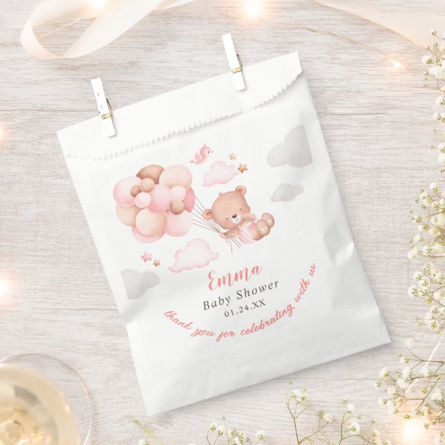 Teddy Bear Girl Baby Shower Favour Bag (Clipped)