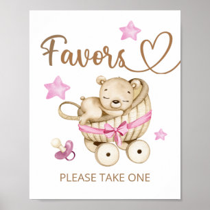Teddy Bear Girl Baby Shower Favours Poster