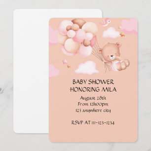 TEDDY BEAR GIRL BABY SHOWER INVITATION