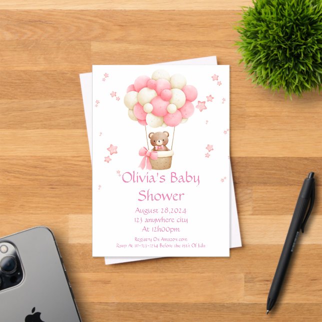 Teddy Bear girl baby shower invitation  (Insitu (Invitation Card))