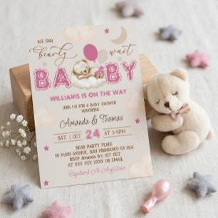 Teddy Bear Girl Baby Shower Invitation