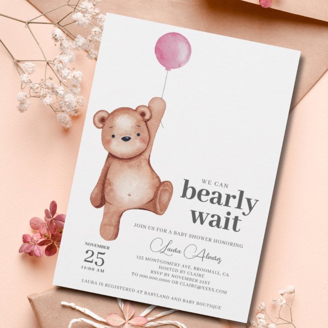 Teddy Bear Girl Baby Shower Invitation (Creator Uploaded)