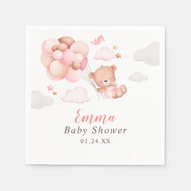 Teddy Bear Girl Baby Shower Napkin (Front)