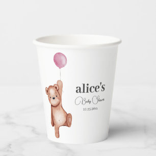 Teddy Bear Girl Baby Shower Paper Cups