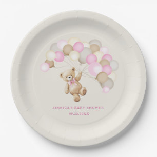 Teddy Bear Girl Baby Shower Paper Plate