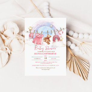 Teddy Bear Girl Baby Shower Party Invitation