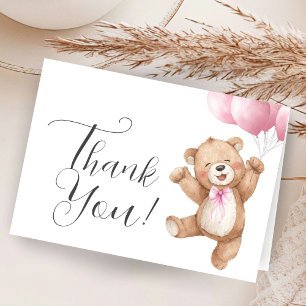 Teddy Bear Girl Baby Shower Pink Folded Thank You Card