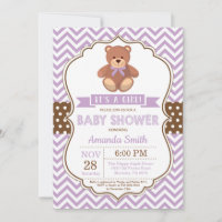 Teddy Bear Girl Baby Shower Purple Chevron