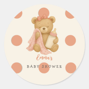 Teddy Bear Girl Baby Shower Sticker
