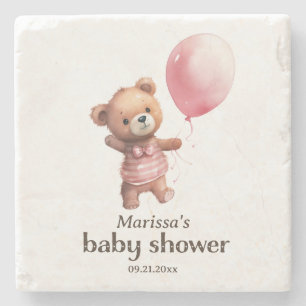 Teddy Bear Girl Baby Shower  Stone Coaster