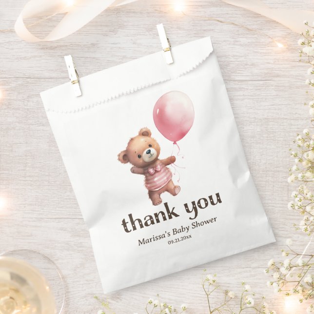 Teddy Bear Girl Baby Shower Thank You Favour Bag (Clipped)