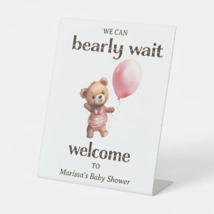 Teddy Bear Girl Baby Shower Welcome Pedestal Sign