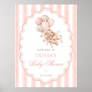 Teddy Bear Girl Baby Shower Welcome Poster