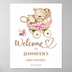Teddy Bear girl baby shower welcome poster