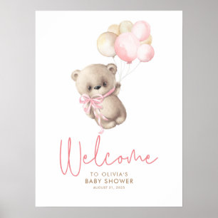 Teddy Bear Girl Baby Shower Welcome Sign