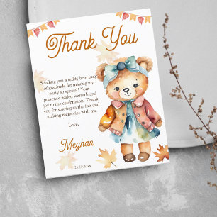 Teddy bear girl fall birthday party thank you card