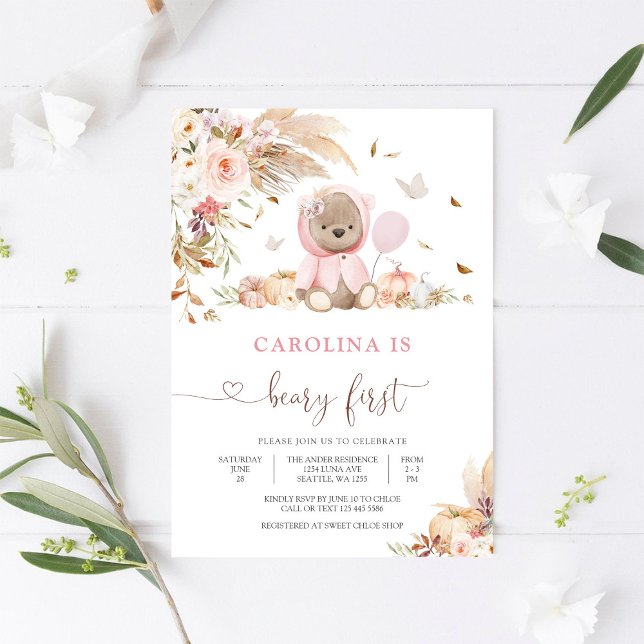 Teddy Bear Girl First Birthday Invitation (Creator Uploaded)