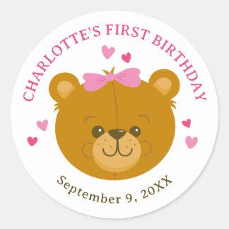 Teddy Bear Girl First Birthday Sticker