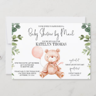 Teddy Bear Girl Greenery Baby Shower by Mail Invitation