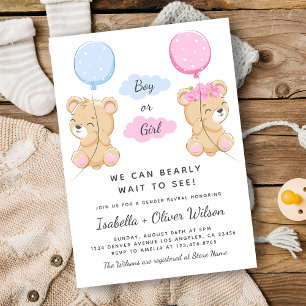 Teddy Bear Girl or Boy Theme Gender Reveal Party Invitation