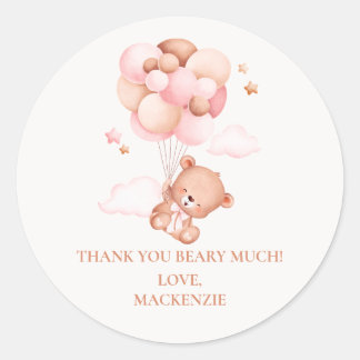 Teddy Bear Girl Pink Bearly Wait Baby Shower  Classic Round Sticker