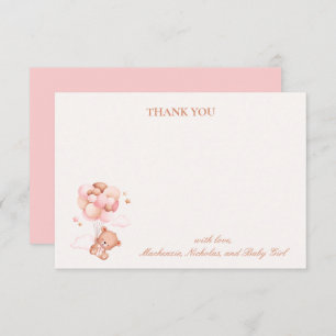 Teddy Bear Girl Pink Bearly Wait Baby Shower Thank You Card