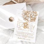 Teddy Bear Gold Balloon Gender Neutral Baby Shower Invitation<br><div class="desc">Teddy Bear Gold Balloon Gender Neutral Baby Shower</div>