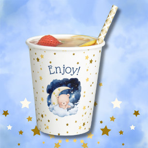 Teddy Bear Gold Stars Over the Moon Baby Shower Paper Cups