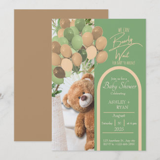 Teddy Bear Green and Brown Baby Shower Invitation