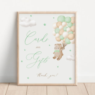 Teddy Bear Green Baby Shower Cards & Gifts Poster