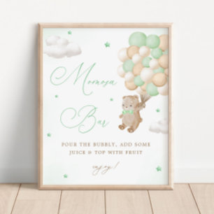 Teddy Bear Green Baby Shower Mimosa Bar Poster