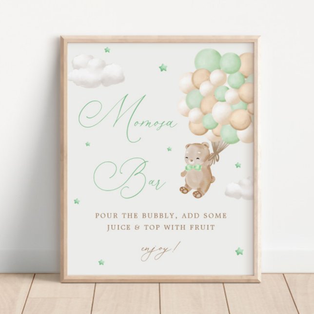 Teddy Bear Green Baby Shower Mimosa Bar Poster (Creator Uploaded)