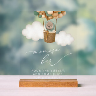 Teddy Bear, Green Balloons, Baby Shower Momosa Bar Acrylic Sign