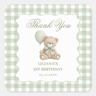Teddy Bear Green Birthday  Square Sticker